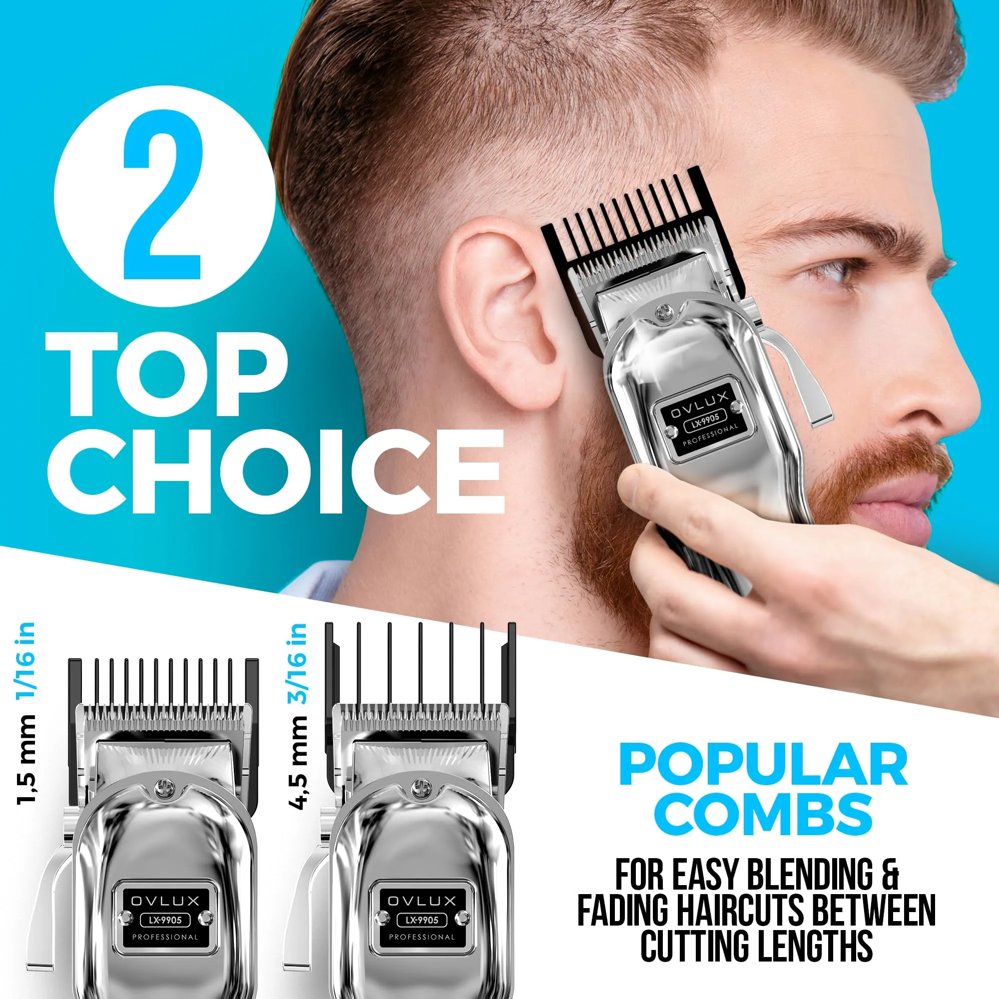 2-Pack Essential Guard Sizes Premium Clipper Guards with Metal Clips for Wahl Clippers - 1 1/2 & 1/2 Sizes (1.5, 4.5 mm) - Fits All Wahl Guide Combs, Half-Metal