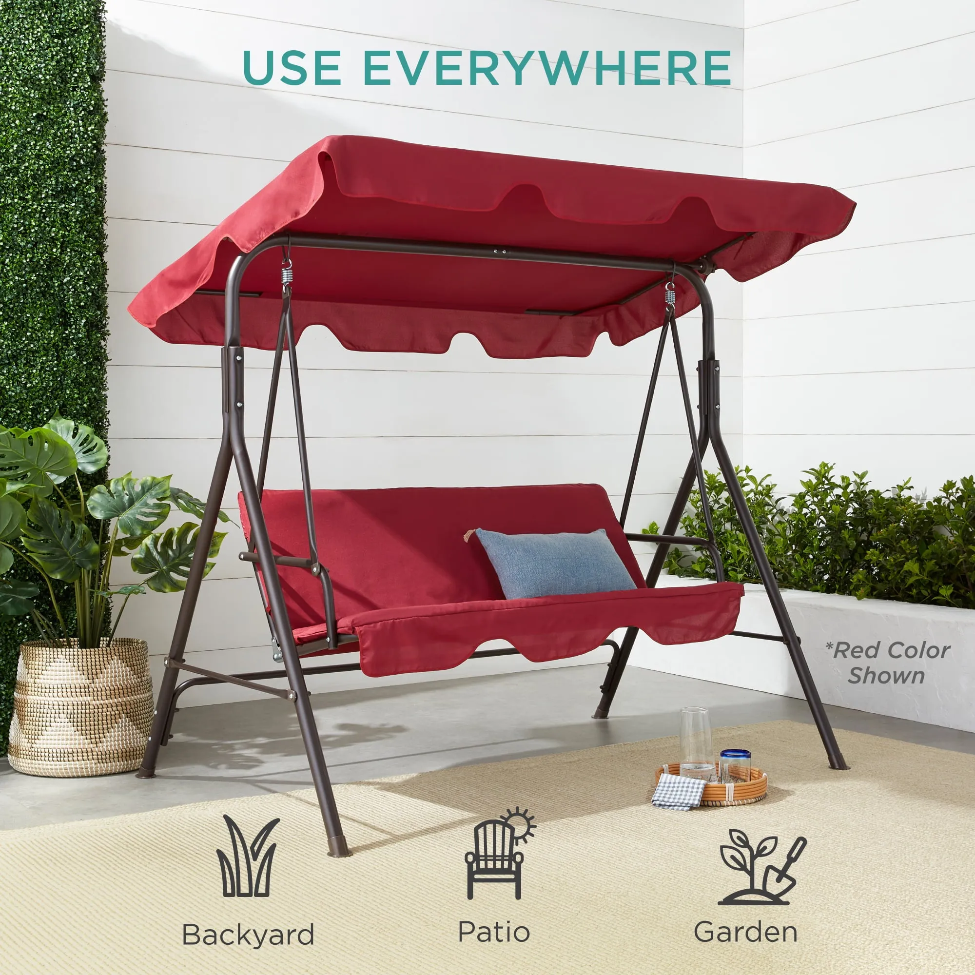 2-Person Outdoor Convertible Canopy Swing Glider Lounge Chair w/ Removable Cushions