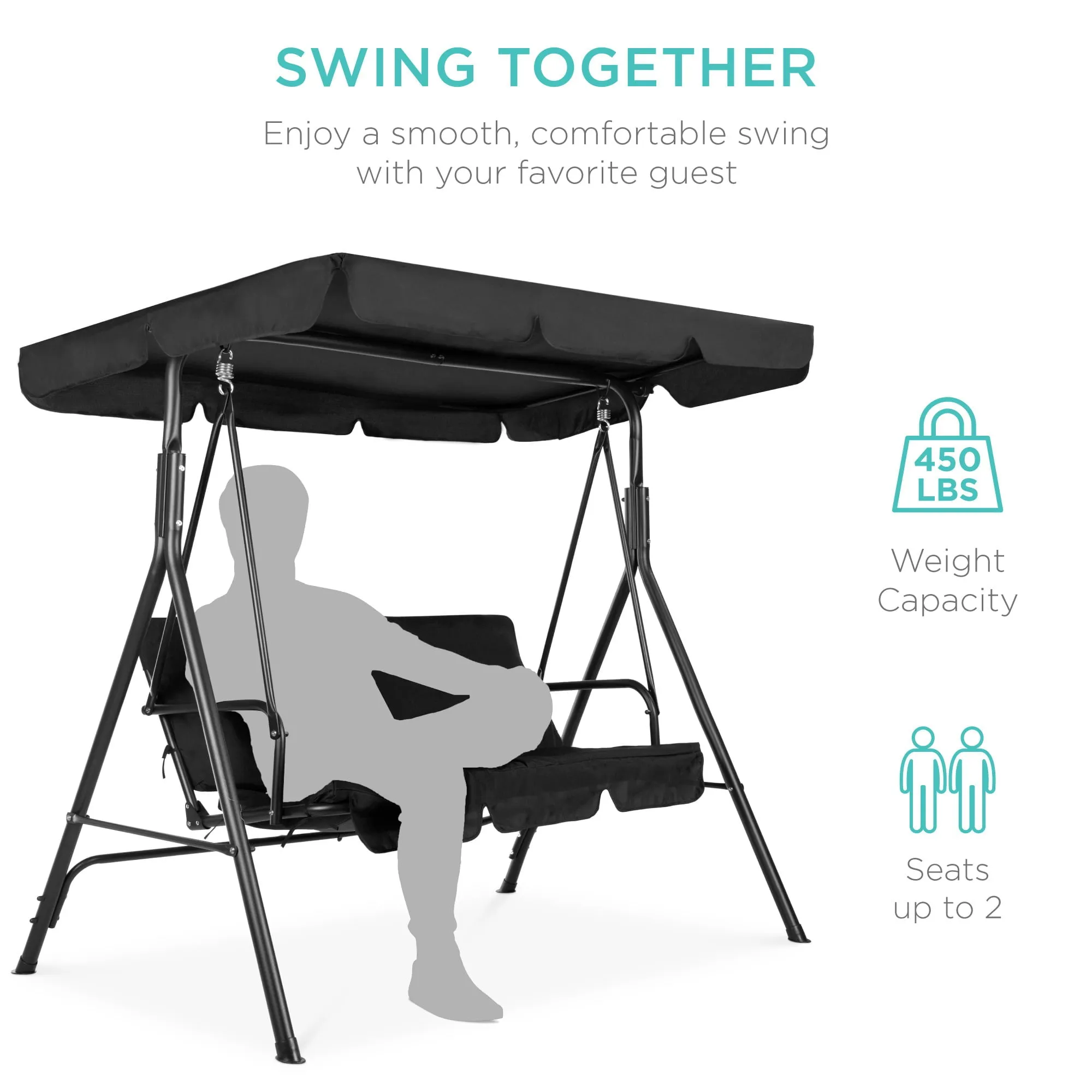 2-Person Outdoor Convertible Canopy Swing Glider Lounge Chair w/ Removable Cushions