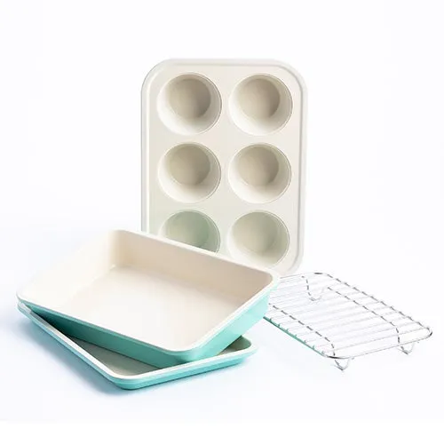 4pc Healthy Ceramic Nonstick Toaster Oven Bakeware Set Turquoise