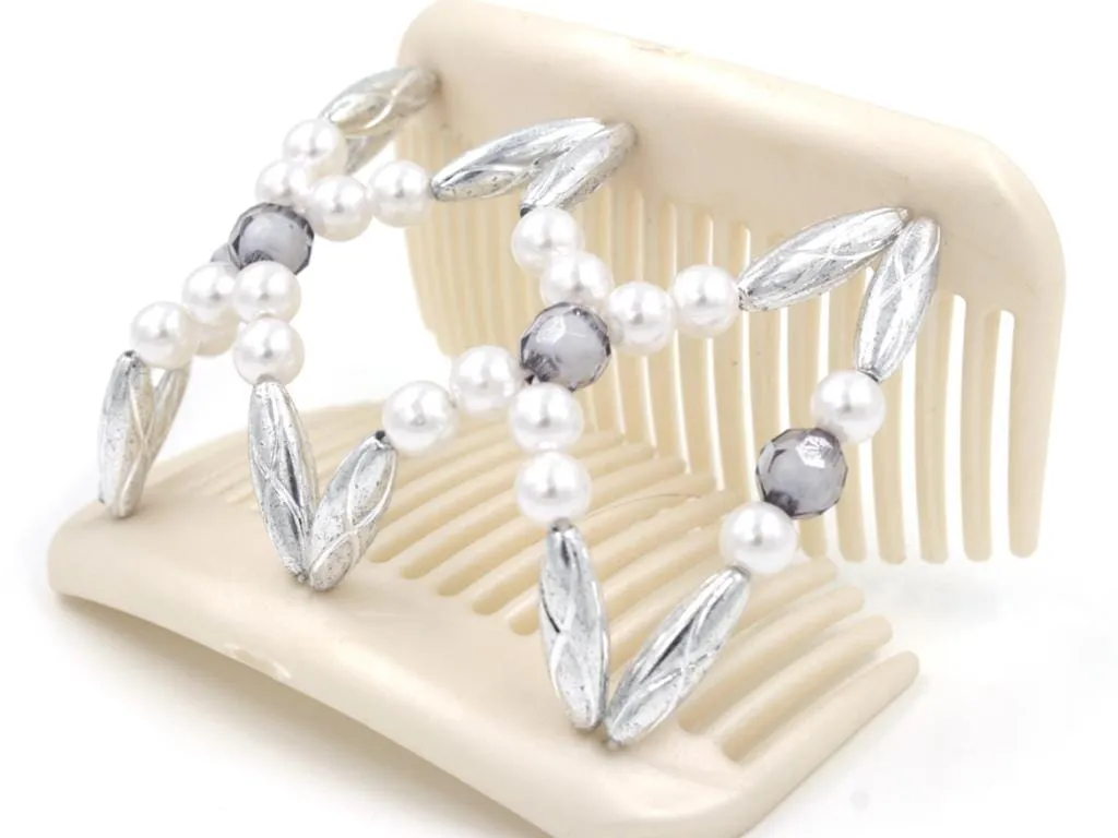 African Butterfly Hair Comb - Dalena White Pearl 27