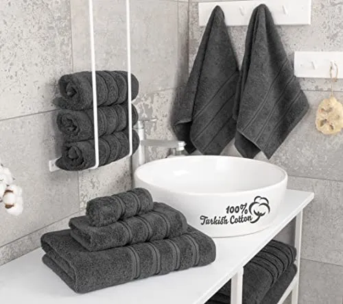 American Soft Linen Luxury 6 Piece Towel Set, 2 Bath Towels 2 Hand Towels 2 Washcloths, 100% Turkish Cotton Towels for Bathroom, Gray Towel Sets