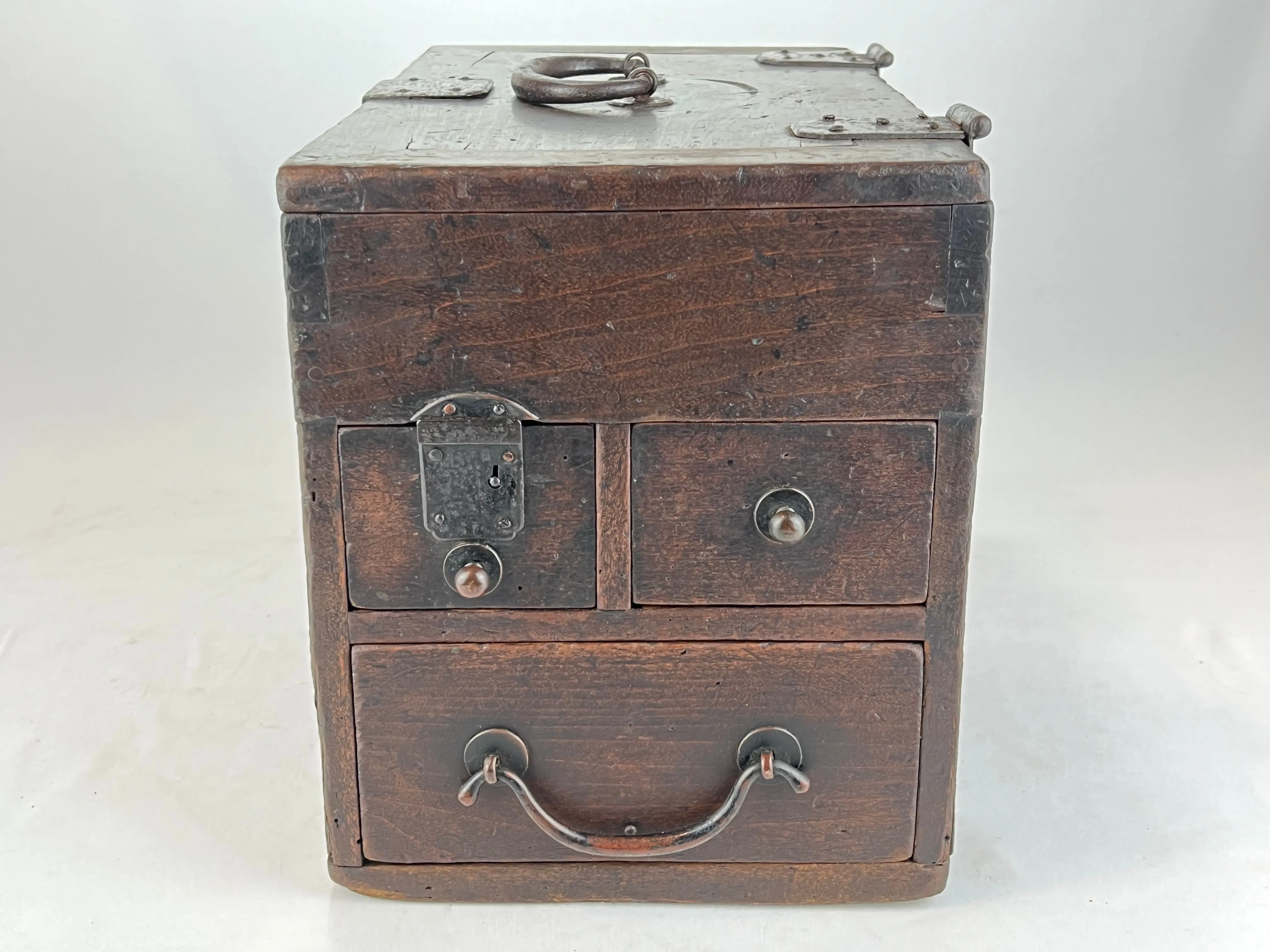 Antique Japanese Edo Era c1850 Suzuribako Calligraphy Chest Sugi Tansu 10"