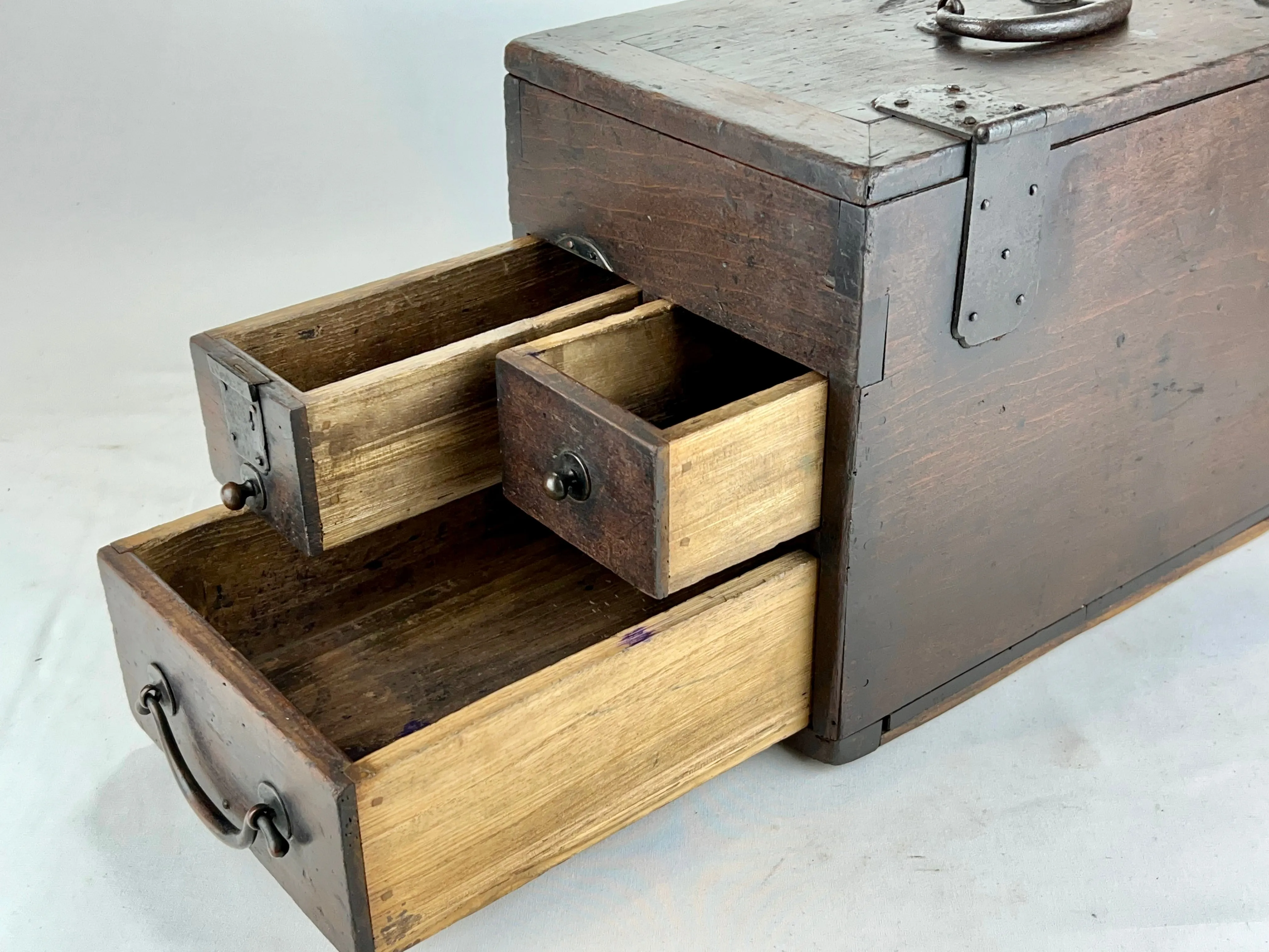 Antique Japanese Edo Era c1850 Suzuribako Calligraphy Chest Sugi Tansu 10"