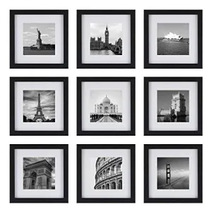 ArtzFolio Wall Photo Frame D306 | Wall Photo Frame Collage for Living Room | Picture Frames Home & Wall Decoration | Black | Set of 9 Units With Mat | 6x6inch