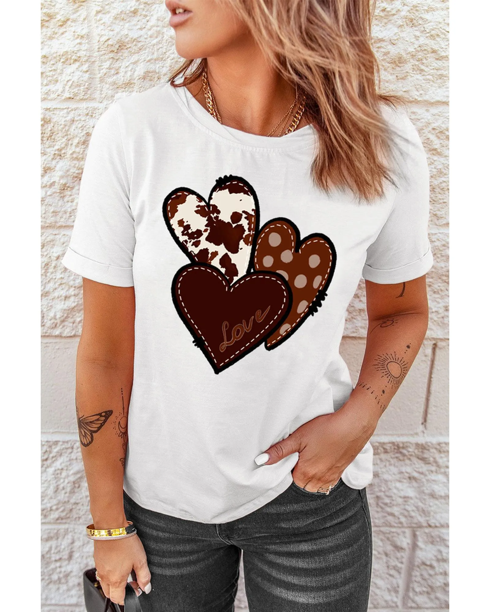 Azura Exchange Heart Print T-shirt - S