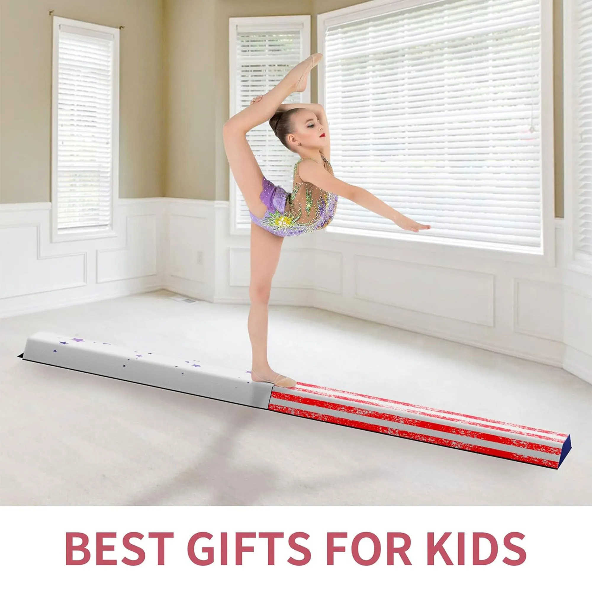 BalanceFrom Fitness All Purpose Mat with Balance Beam Gymnastic Set, Star/Stripe