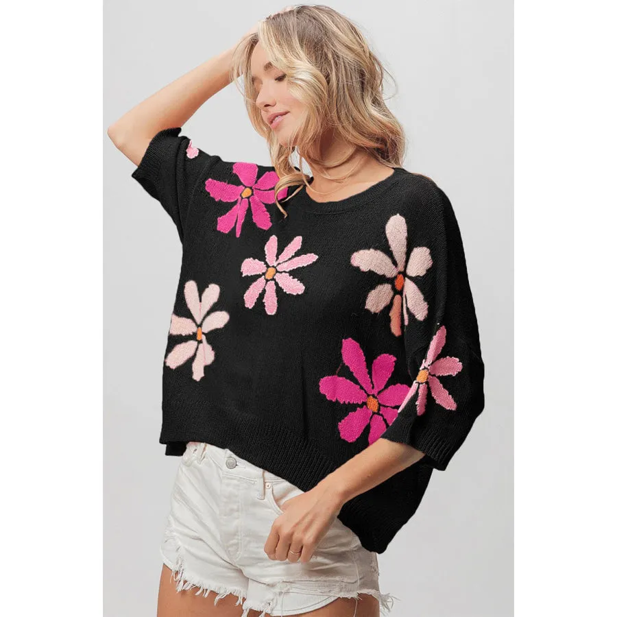 BiBi Floral Pattern Cropped Sweater