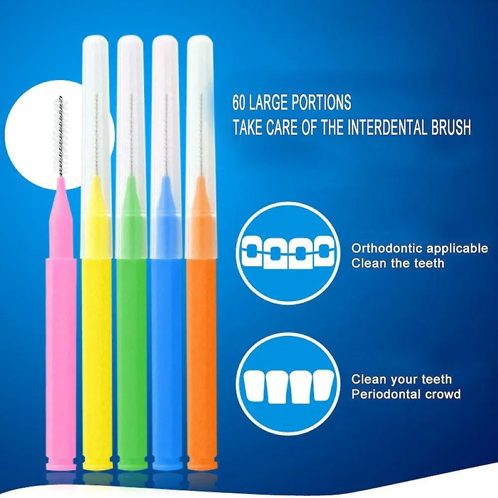 Blue 60pcs L Shaped Interdental Brush Floss Interdental Cleaners Orthodontic Dental Teeth Brush Toothpick Oral Care Tool