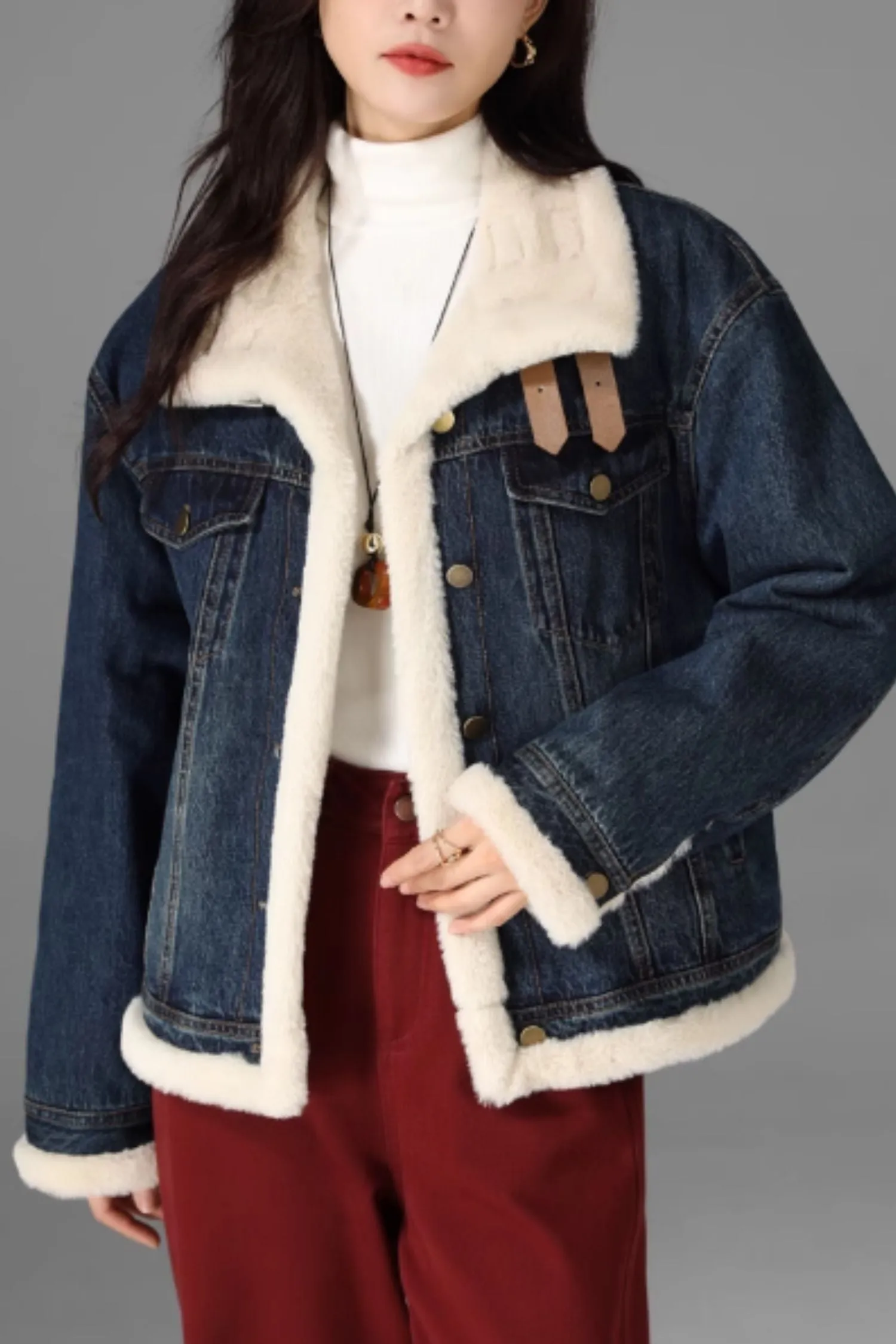 Blue Denim Womens Faux Fur Winter Jacket 5472