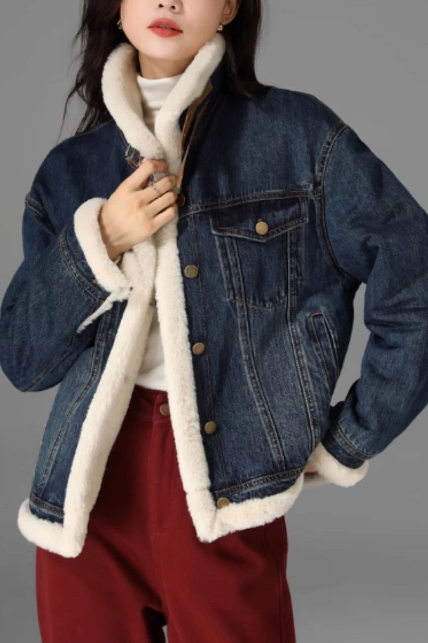 Blue Denim Womens Faux Fur Winter Jacket 5472