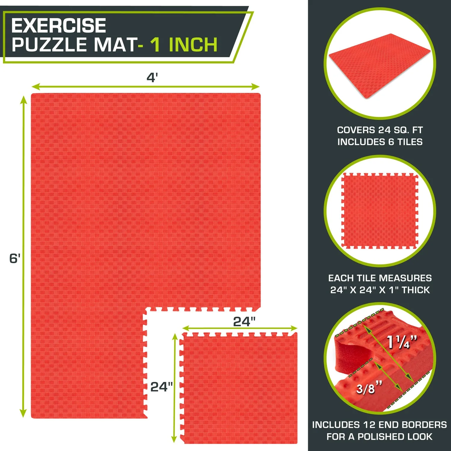 Checkered Exercise Puzzle Mat 1-in, 24 Sq Ft