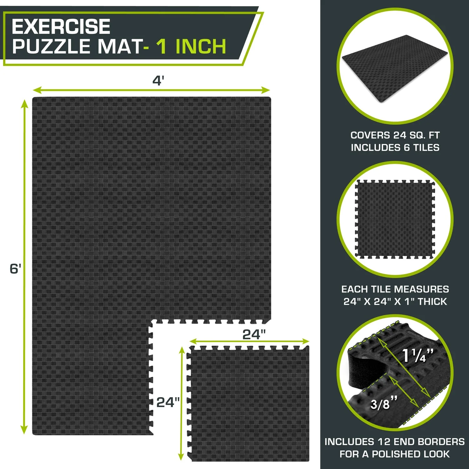 Checkered Exercise Puzzle Mat 1-in, 24 Sq Ft