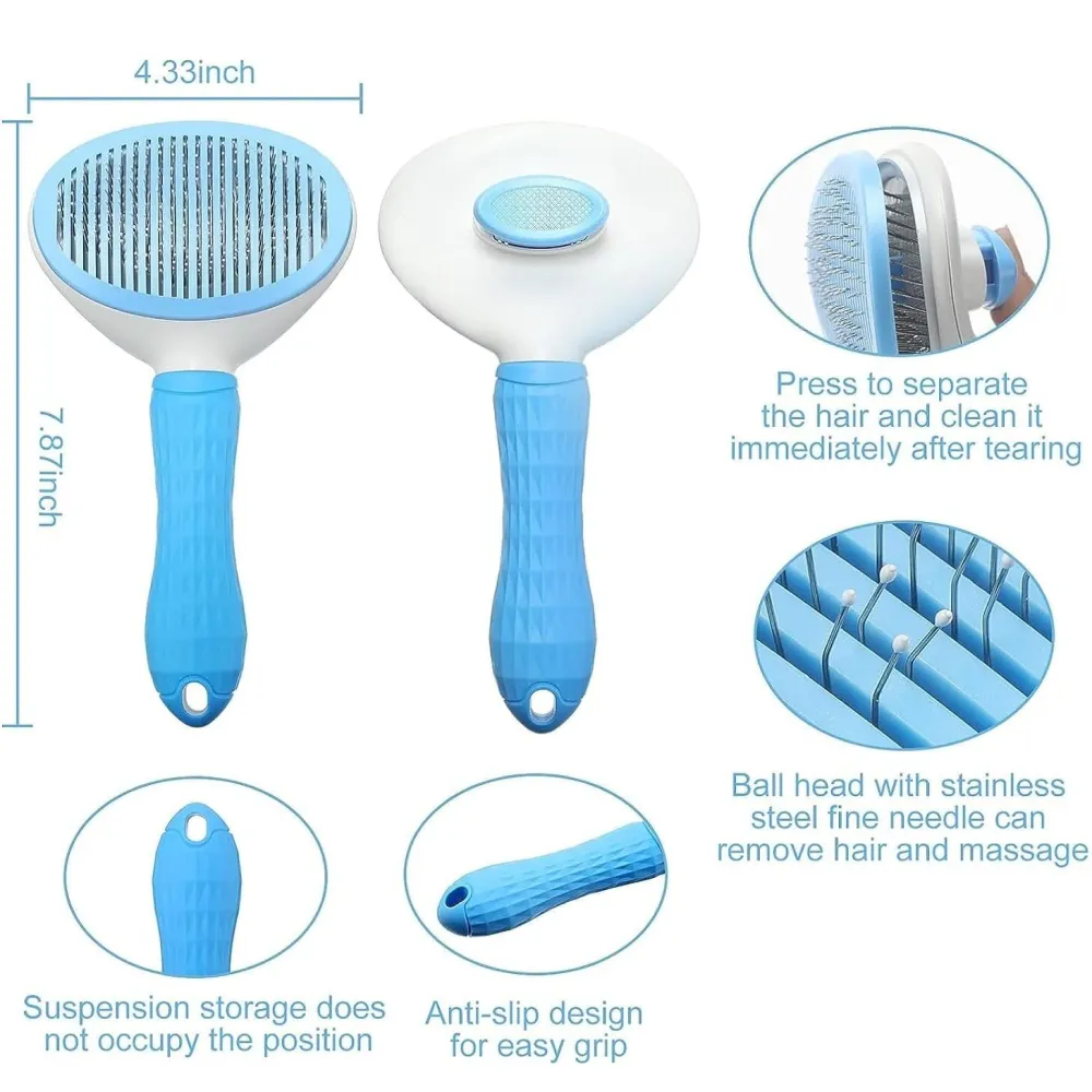 Chullbull Self Cleaning Oval Pin Slicker Brush for Dogs and Cats (Blue)