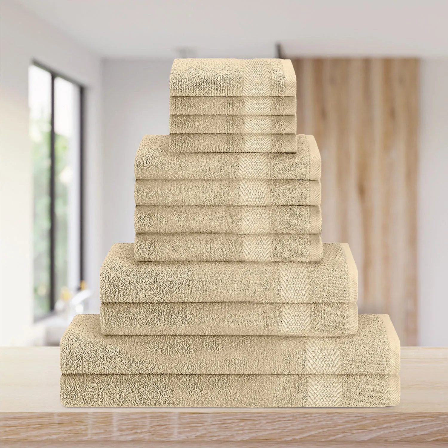 Cotton Towels 12 Piece Set-Soft Feel, Quick Dry, Highly Absorbent Durable Towels