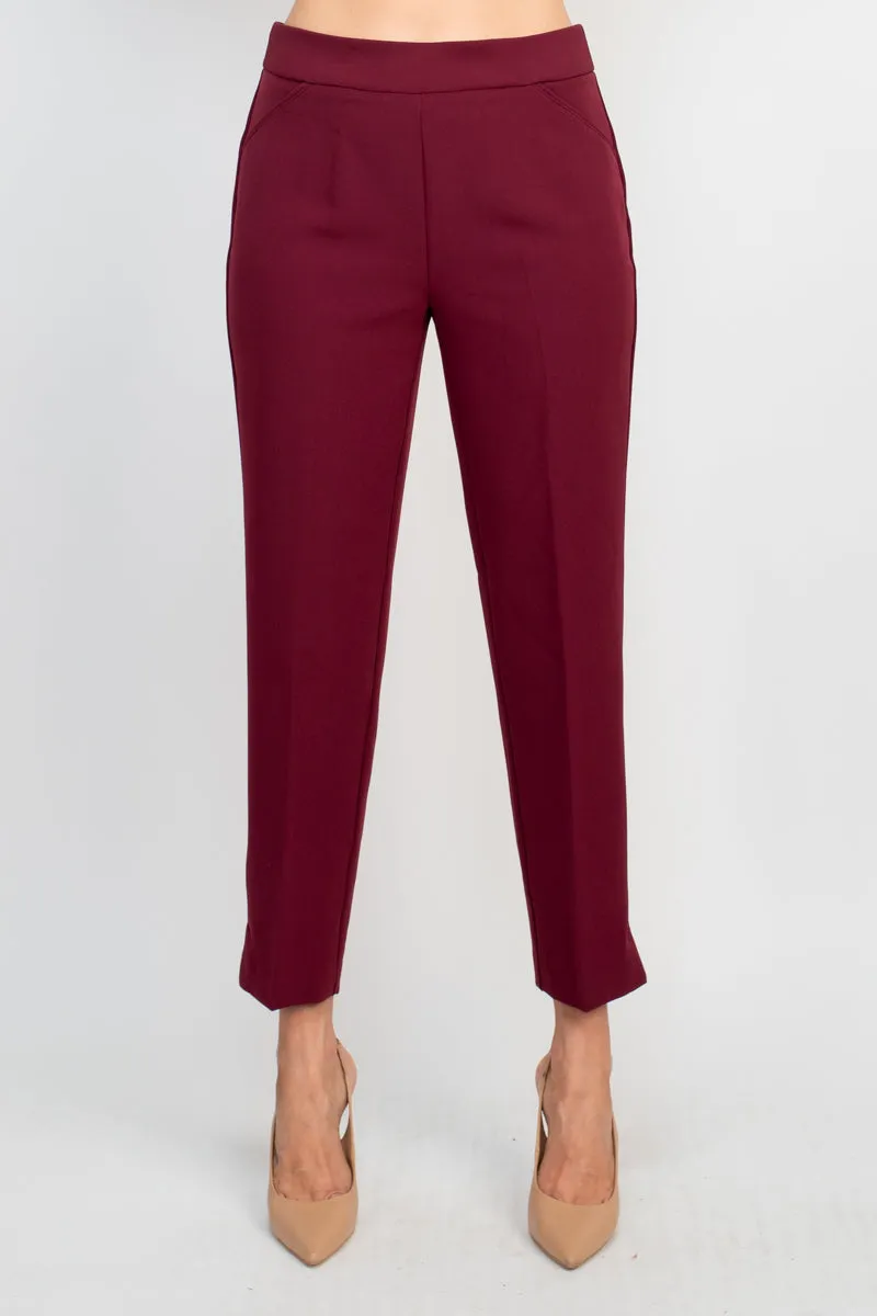 Counterparts mid banded waist solid slit hem scuba crepe pant