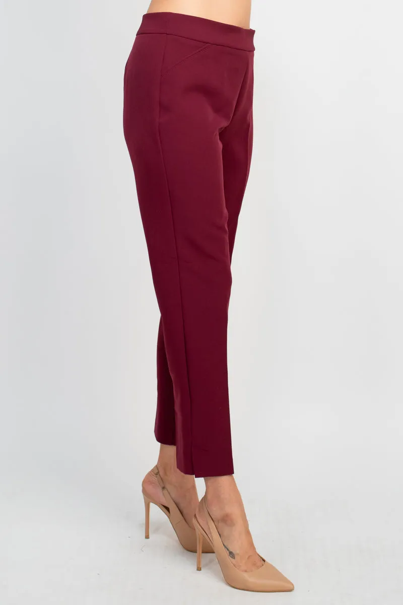 Counterparts mid banded waist solid slit hem scuba crepe pant