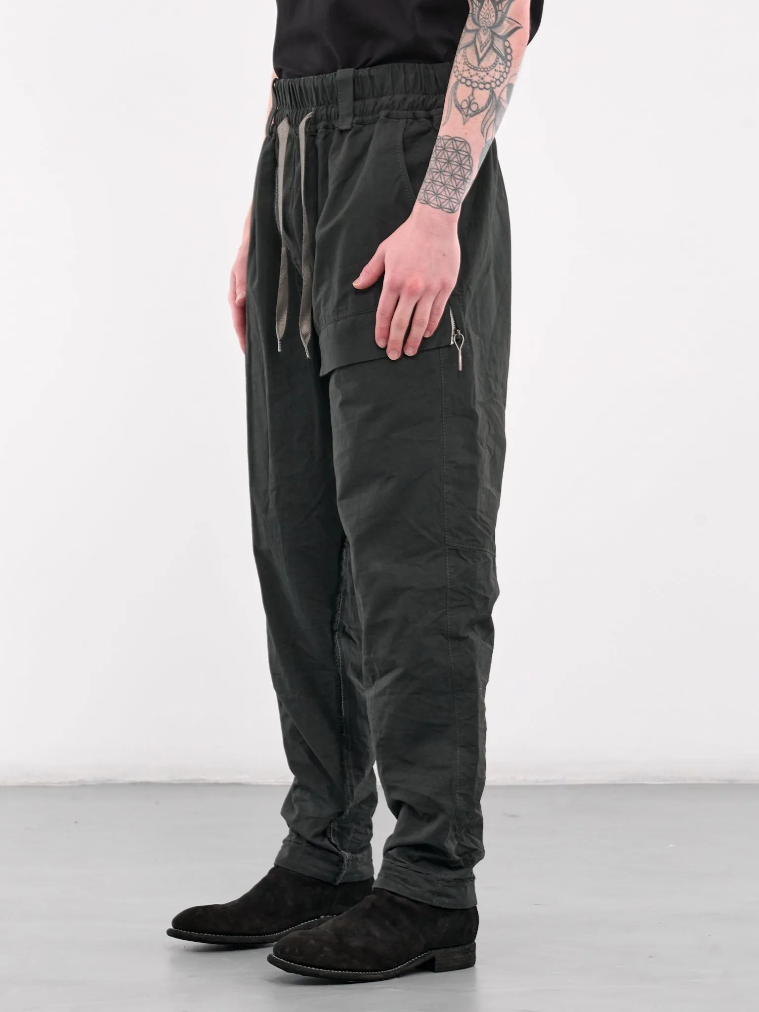 Elasticated Cargo Trousers (4578-GREEN-BLACK-5)