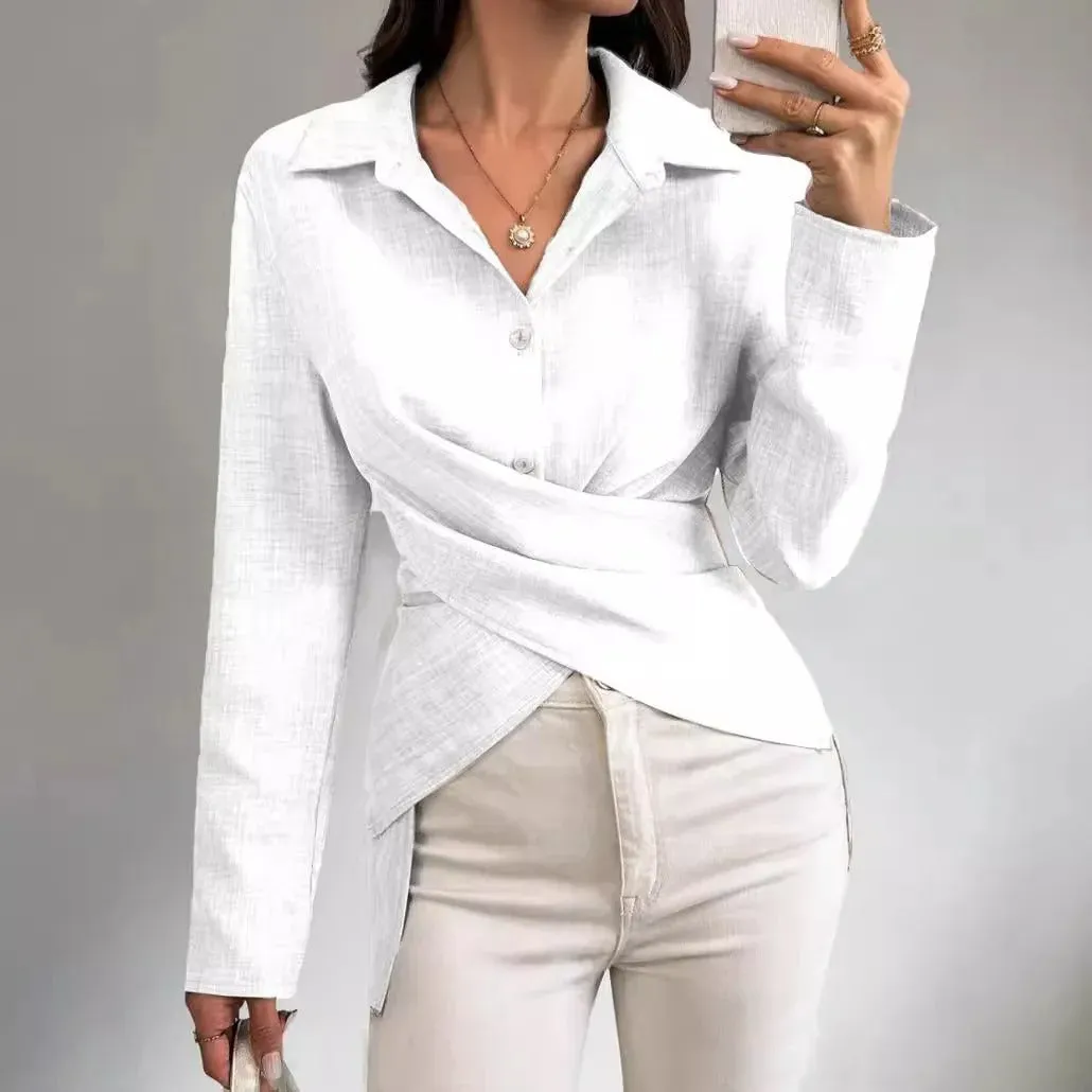 Elegant Cross-Top Long-Sleeve Shirt for Women