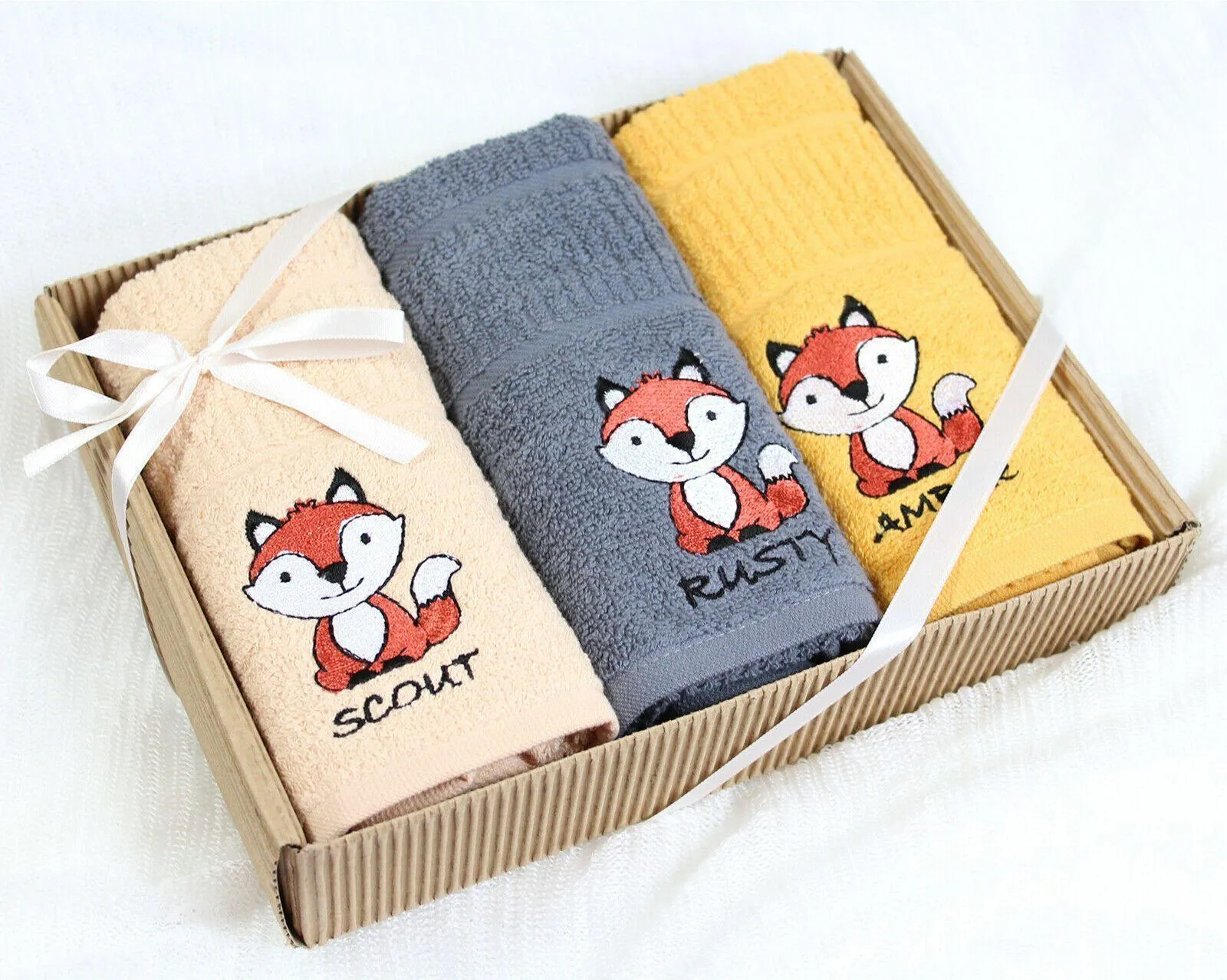 Fox In Box 3pc Embroidered Kitchen Towels