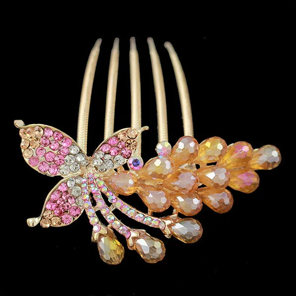 Gold Finish Rhinestone Floral French Twist Comb