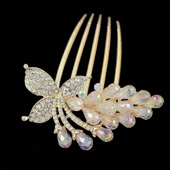 Gold Finish Rhinestone Floral French Twist Comb