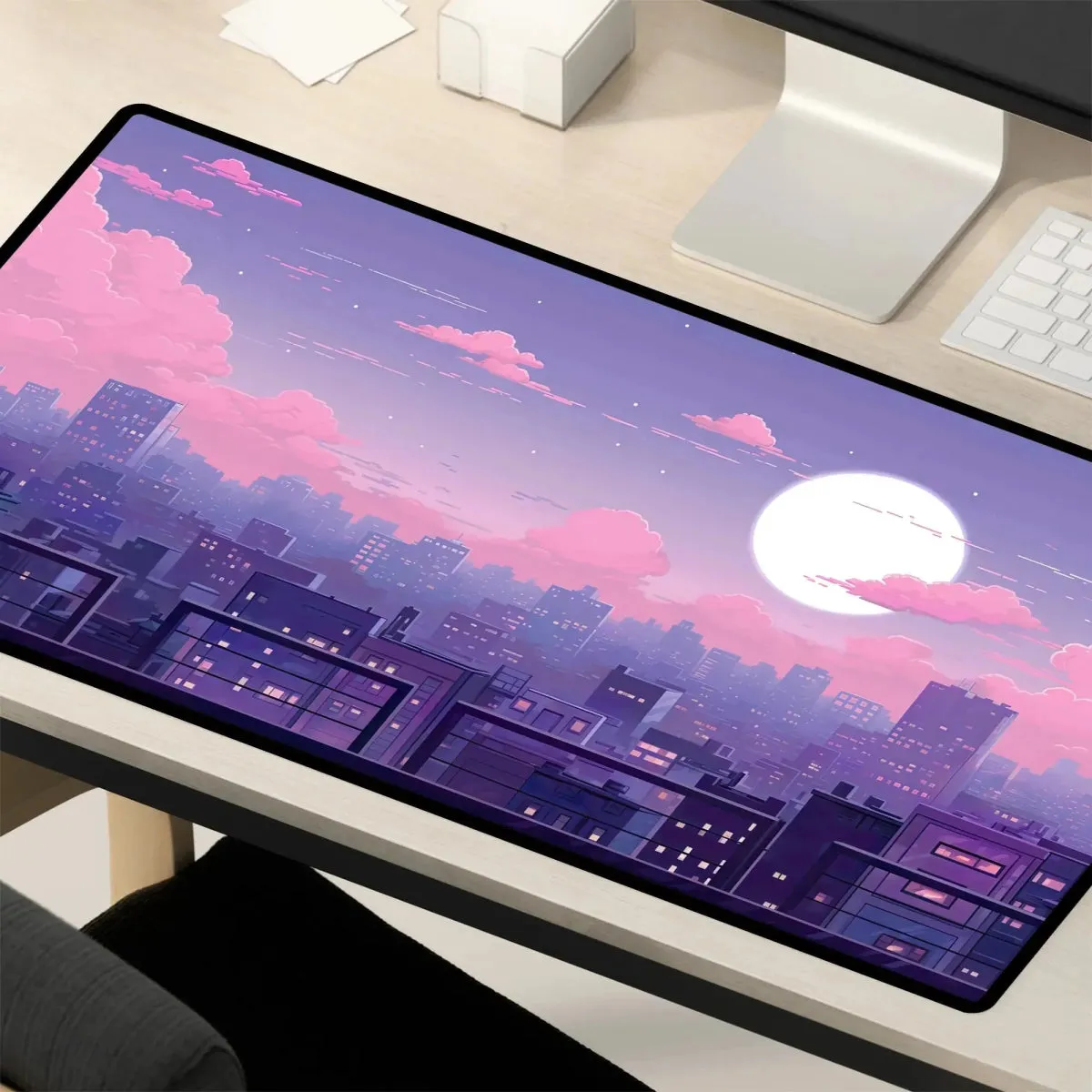 Kawaii Desk Mat – Lofi Vaporwave Pixel Art Anime Mouse Pad for Gaming & Work