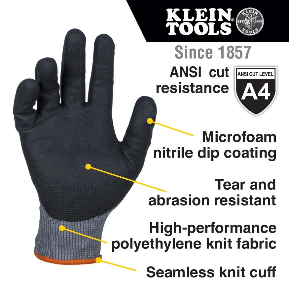 Klein 60590 Knit Dipped Gloves, Cut Level A4, Touchscreen, X-Large, 2-Pair