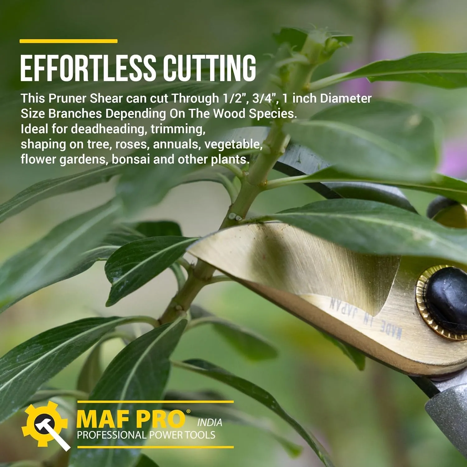 MAF Heavy Duty 8 Inch Garden Bypass Pruning Shears with Carbon Steel Blade Coated in Teflon – Ideal Tree Trimmers, Secateurs, and Plant Cutters for Home Gardening