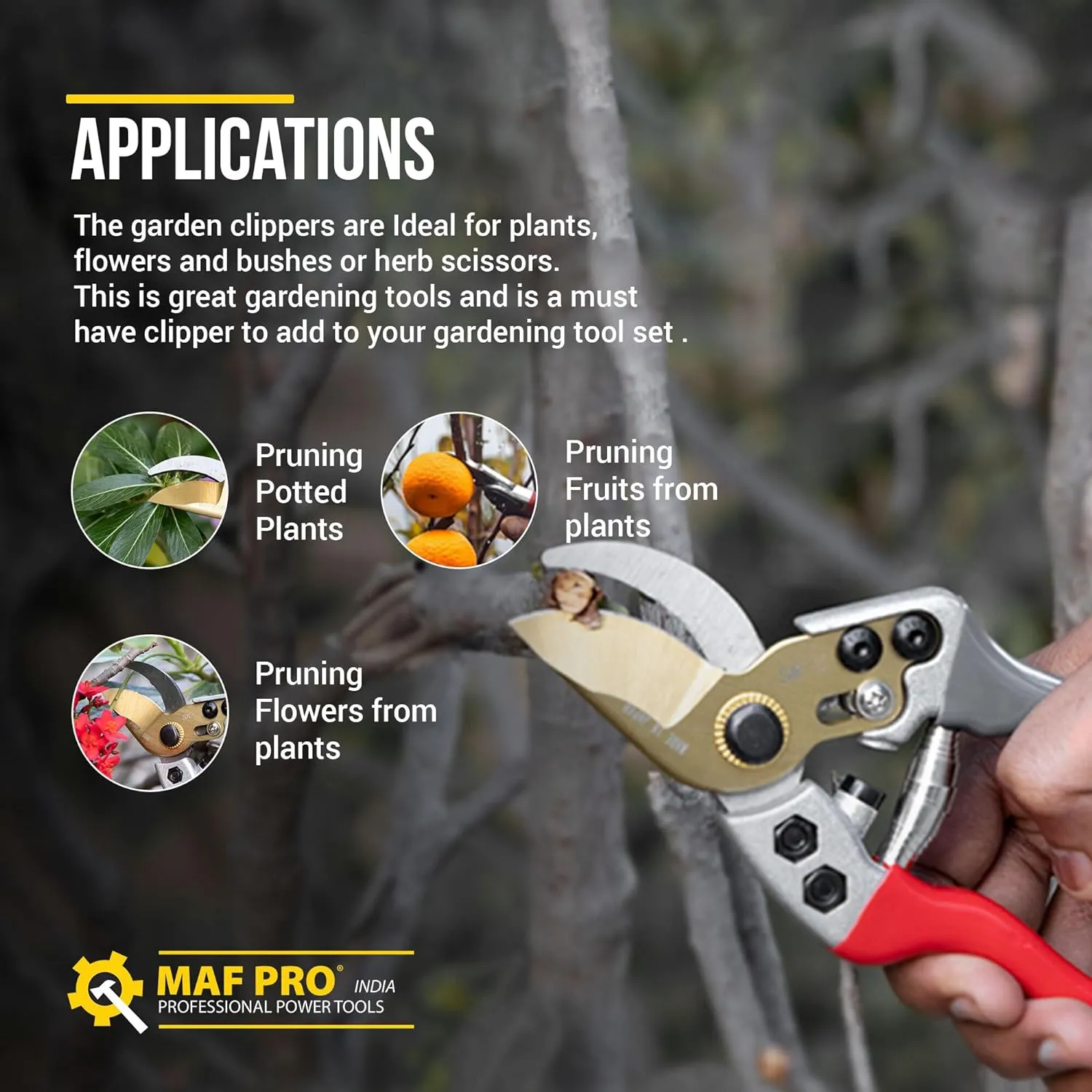 MAF Heavy Duty 8 Inch Garden Bypass Pruning Shears with Carbon Steel Blade Coated in Teflon – Ideal Tree Trimmers, Secateurs, and Plant Cutters for Home Gardening