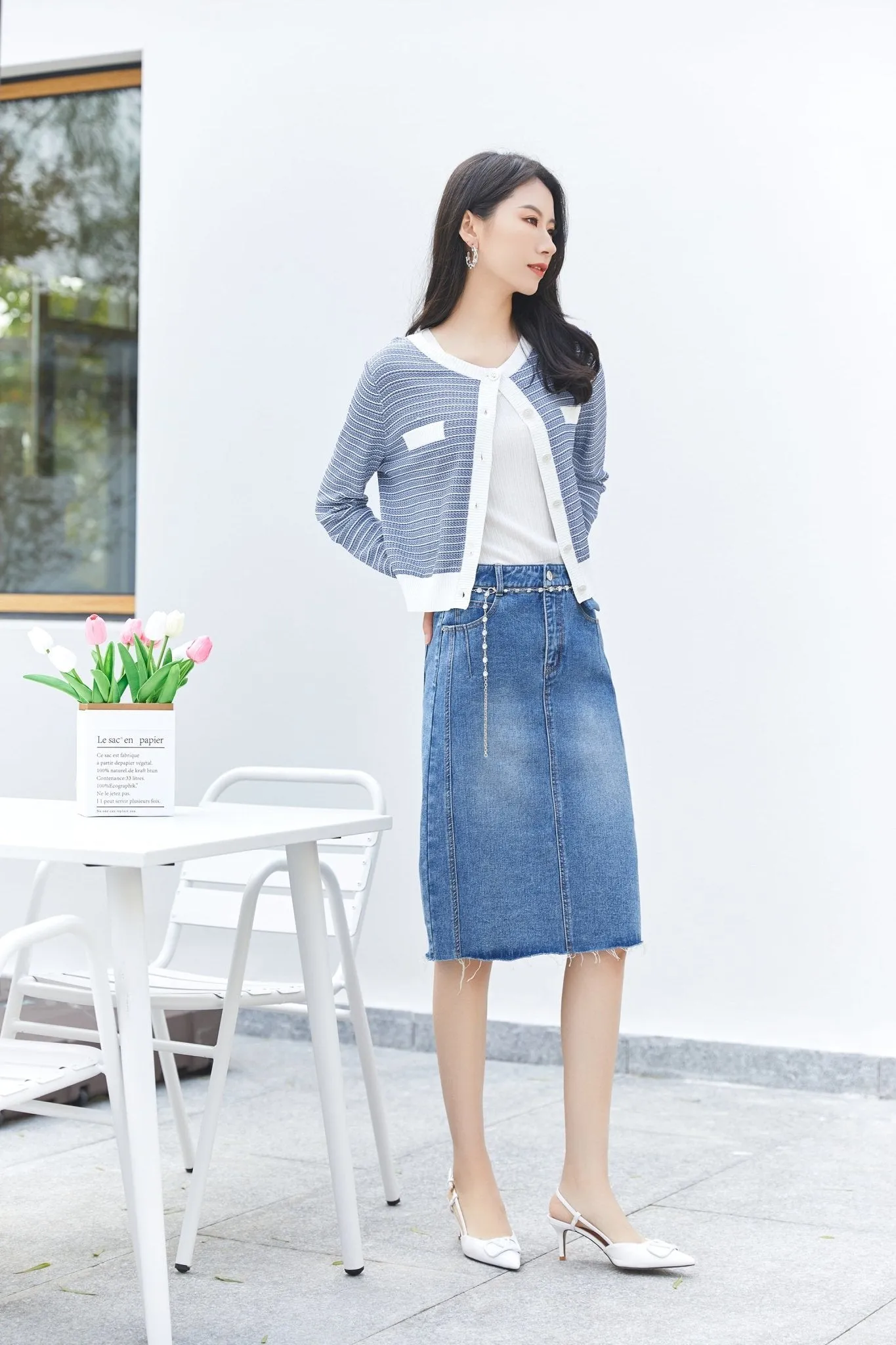 Midnight Blue Denim Shift Skirt