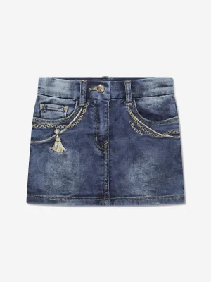 Monnalisa Girls Embroidered Denim Skirt in Blue