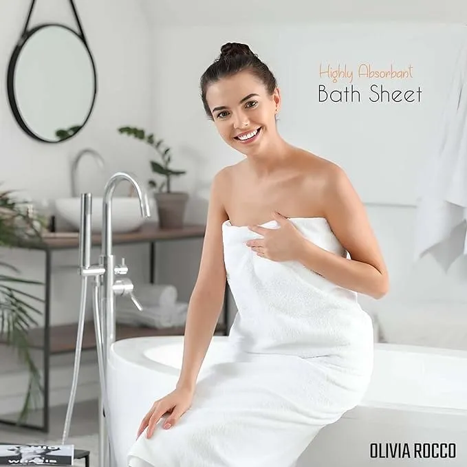 Multi-Pack Hotel Bath Sheets 500gsm Super Absorbent Quick Dry Soft Cotton Towels White Grey for B&Bs and Hospitals OLIVIA ROCCO