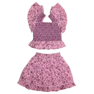 MYSTIQUE TYLER SMOCKED TOP AND RUFFLE SKIRT SET