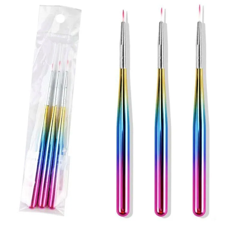 Nail Art Design Brushes - Rainbow Set 3pcs