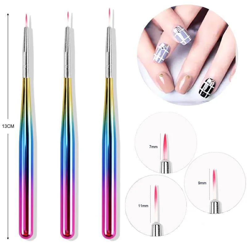 Nail Art Design Brushes - Rainbow Set 3pcs