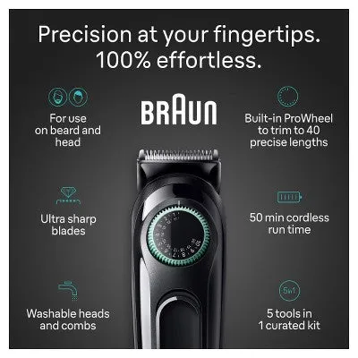 New - Braun Series 3 AiO3450 Rechargeable 5-in-1 Ear, Nose, Beard & Hair Trimmer