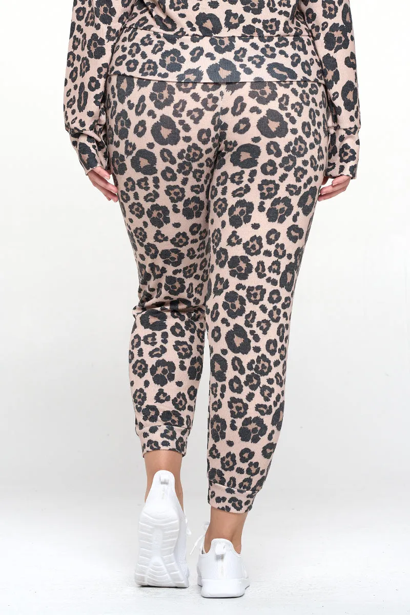 Plus Size Relaxed Leopard Print High-Rise Joggers