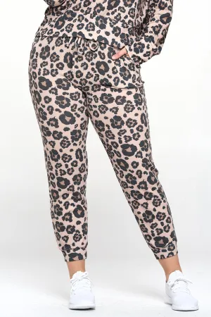 Plus Size Relaxed Leopard Print High-Rise Joggers