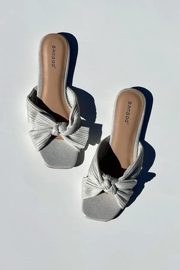 Shimmer Pleated Bow Flat Sandals