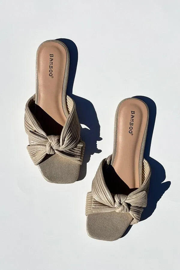 Shimmer Pleated Bow Flat Sandals