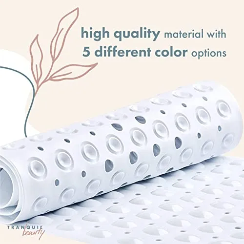 TranquilBeauty NonSlip Bath Mat MachineWashable White 40x16in Extra Long