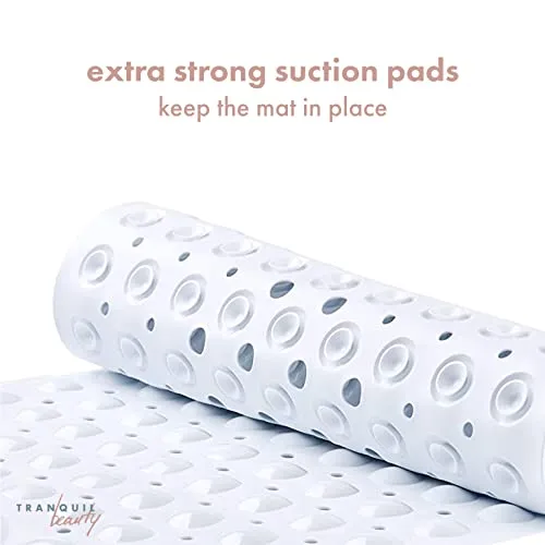 TranquilBeauty NonSlip Bath Mat MachineWashable White 40x16in Extra Long