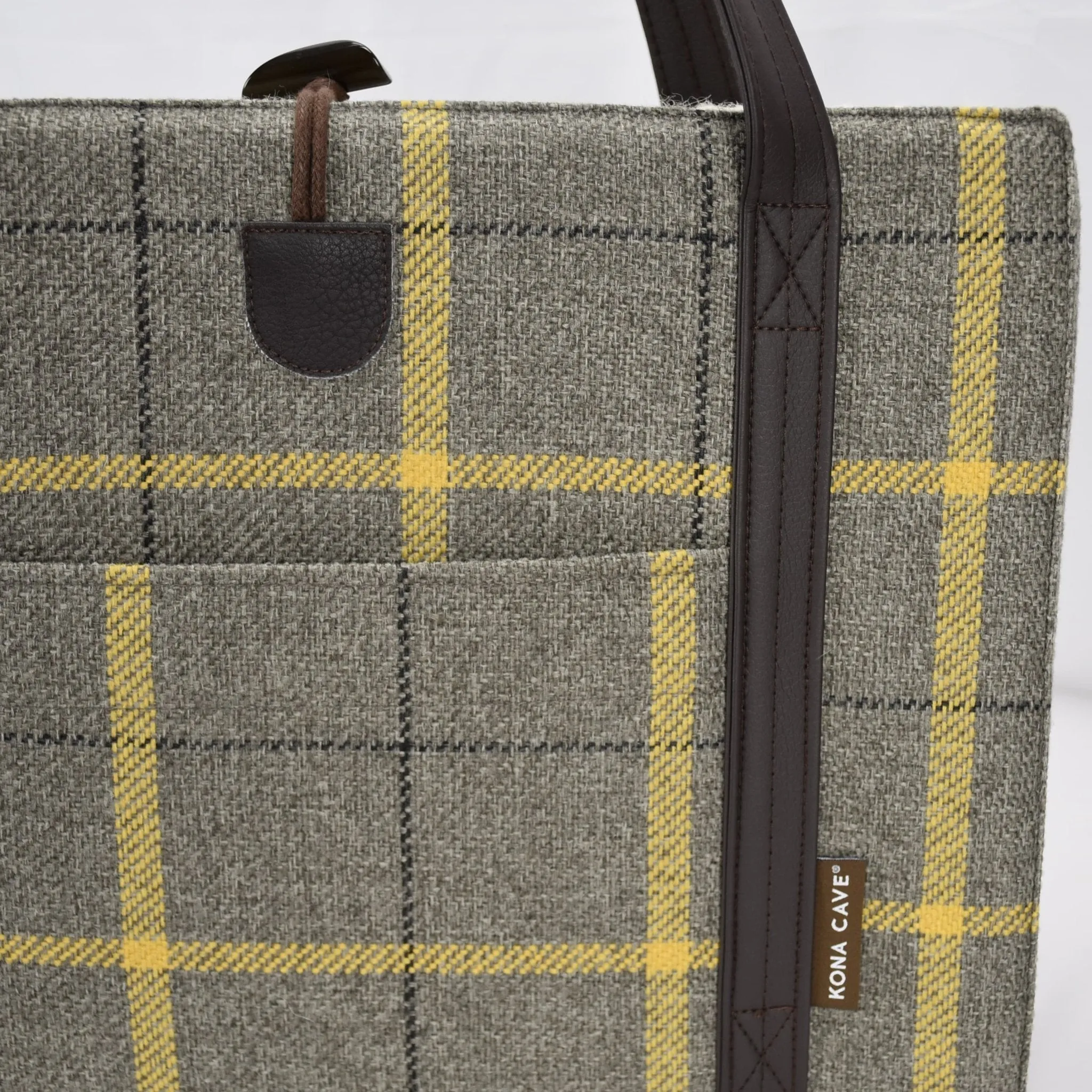 Travel Dog Bed - Beige & Gold Country Plaid with Fluffy Wool Lining