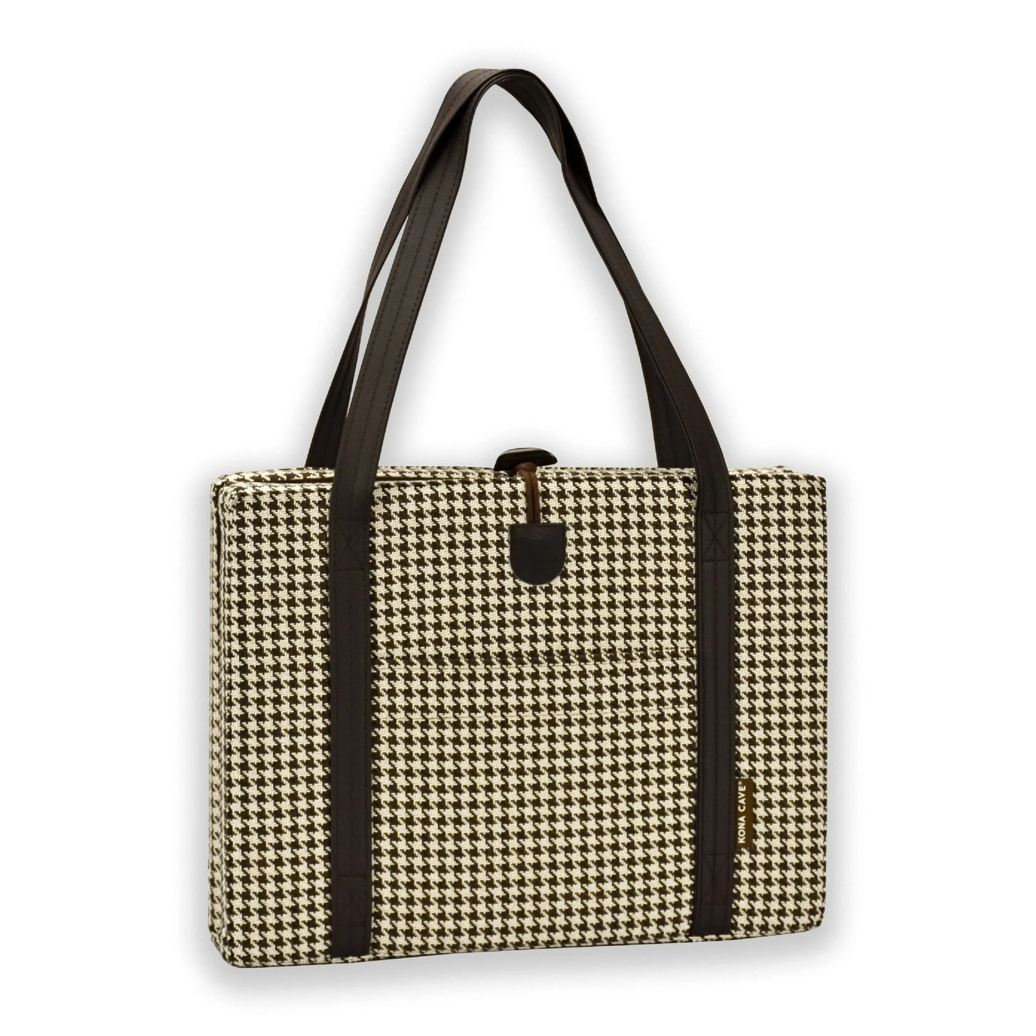 Travel Dog Bed - Brown and White Houndstooth with Ultra-Suede Lining