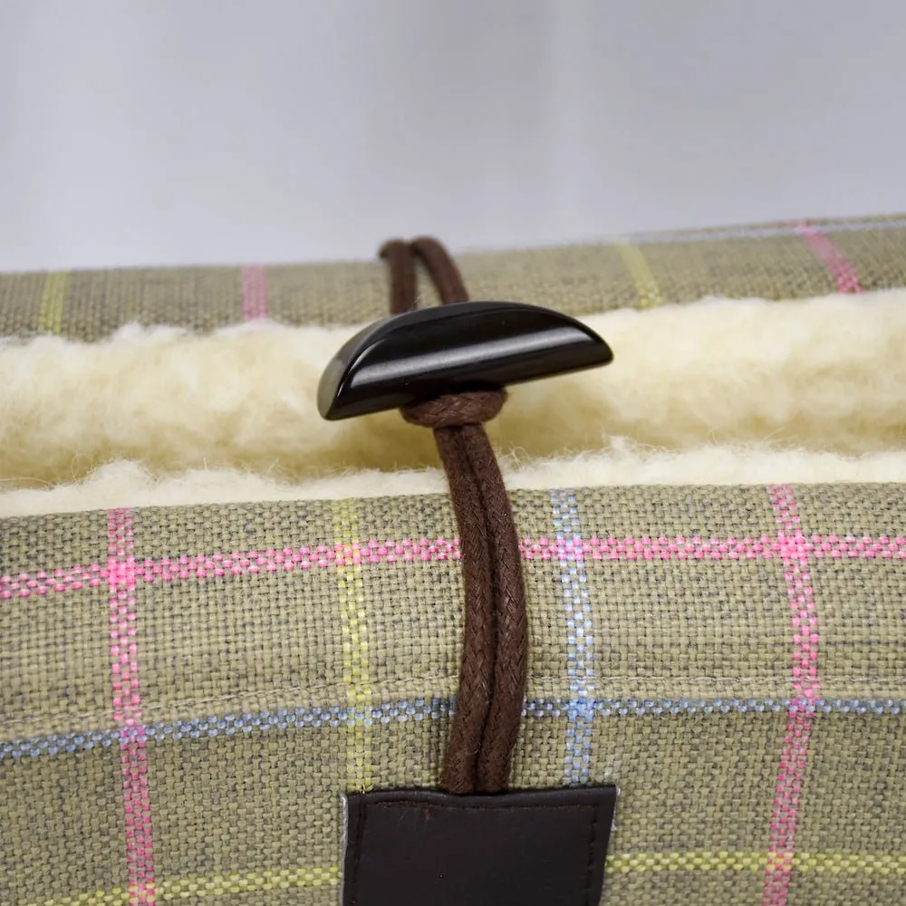 Travel Dog Bed - Pastel Plaid with Fluffy Wool Lining