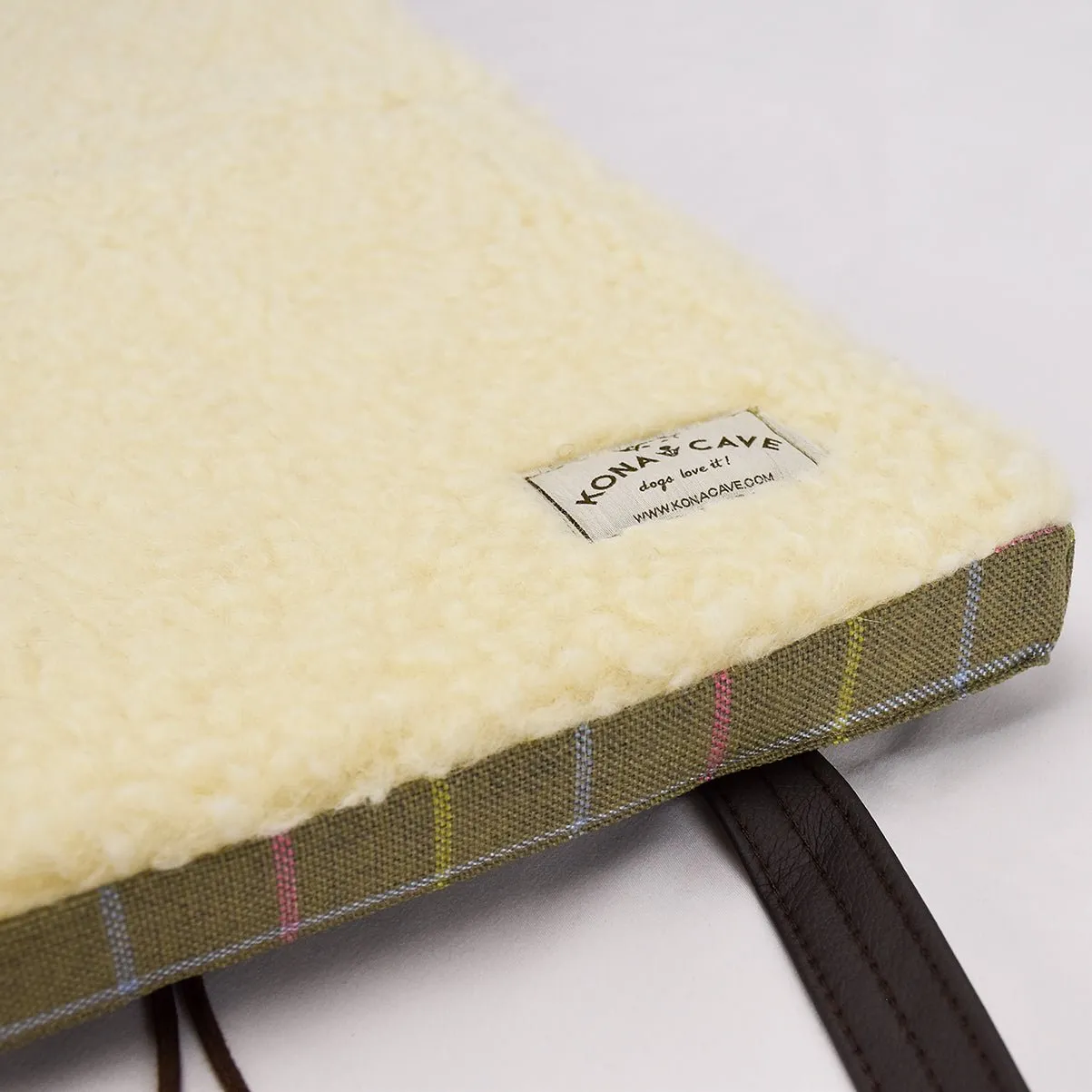 Travel Dog Bed - Pastel Plaid with Fluffy Wool Lining