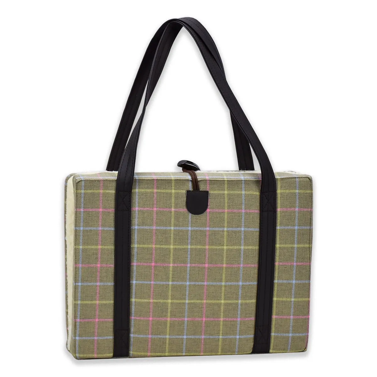 Travel Dog Bed - Pastel Plaid with Fluffy Wool Lining