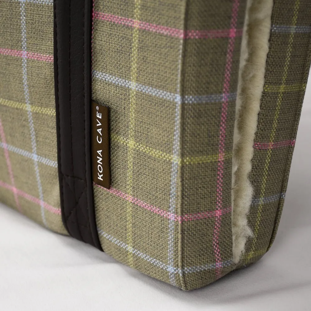 Travel Dog Bed - Pastel Plaid with Fluffy Wool Lining