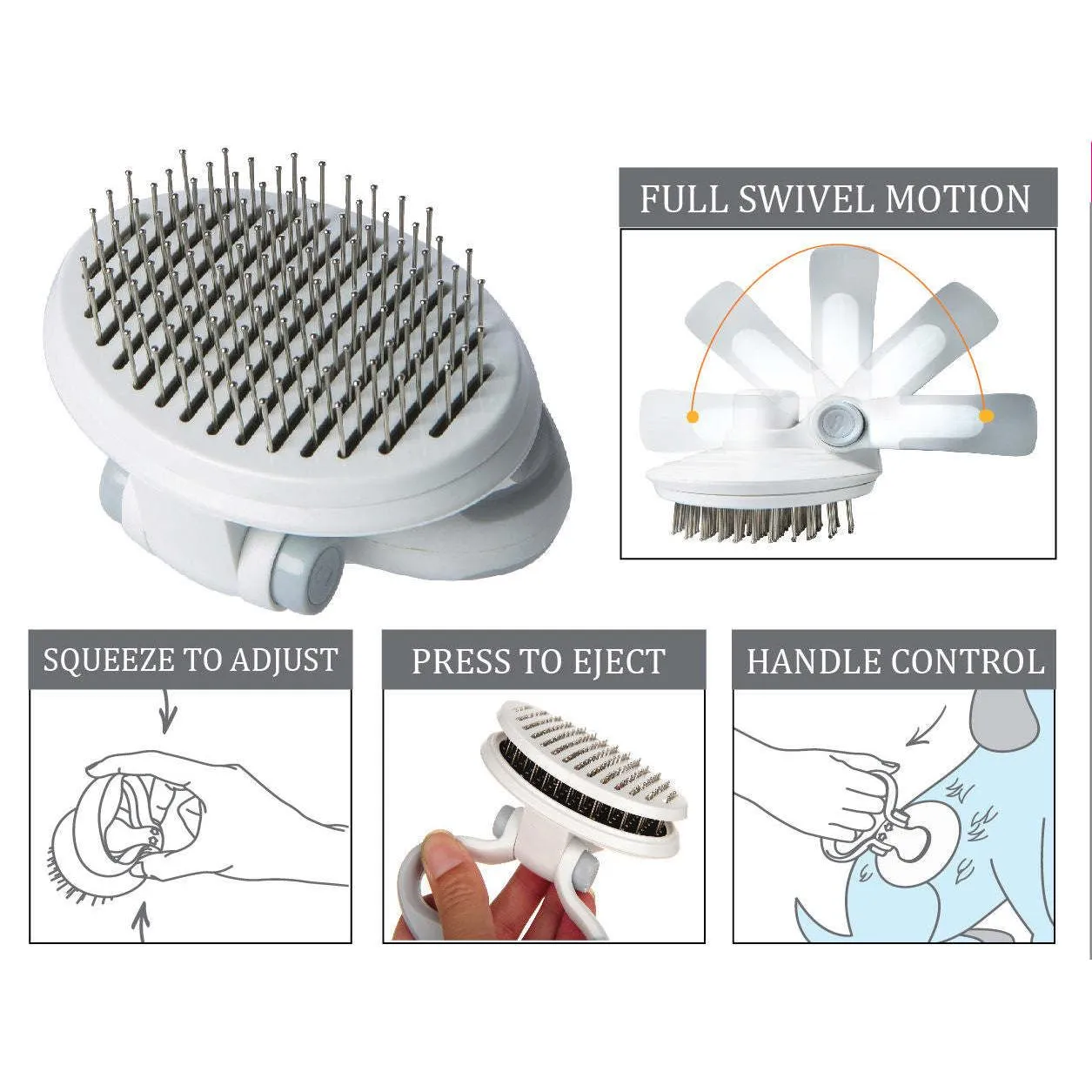 Travel Grooming Brush with Self-Cleaning Swivel Care